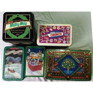 Vintage Candy Tin Lot Milky Way Nestle Crunch Hershey Christmas Olympic 7 Pc